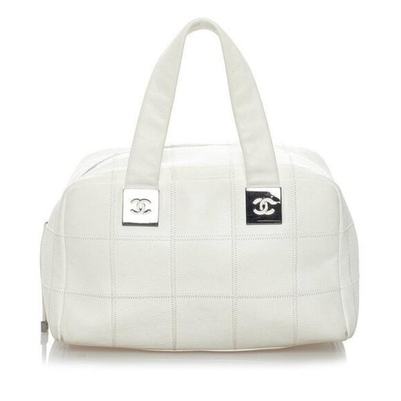CHANEL Handbags - Authentic CHANEL CC Caviar Leather Boston Bag Bowler Shoulder Bag White Tote
